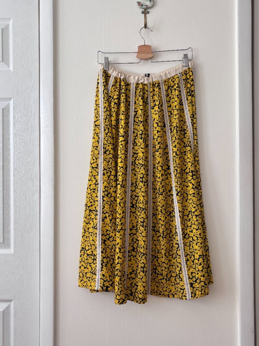Derek Lam Collective Yellow Floral Stripe Midi Skirt Drawstring Waist A-Line - Picture 7 of 8